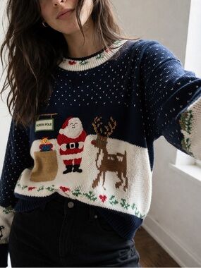 Vintage Sweater Loft Navy Christmas Sweater Size Medium Y2K Holiday Grandma